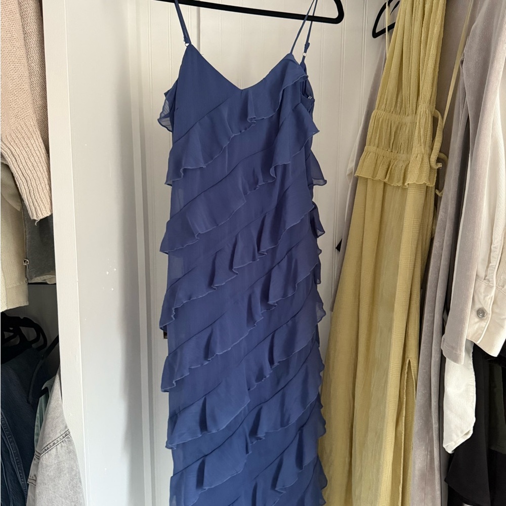 Blue Ruffled Spaghetti Strap Dress